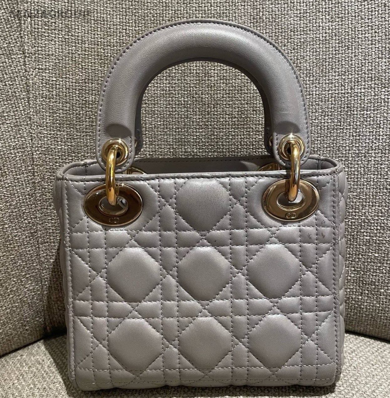 Christian Dior Lady Dior Chain Crossbody Top Handle Bag Gray Gold Women Fashion