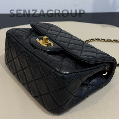 Chanel Classic Flap Quilted Chain Shoulder Bag Black Gold