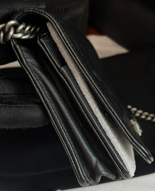 Chanel Leboy WOC Chain Shoulder Bag Crossbody Black Silver Women Classic