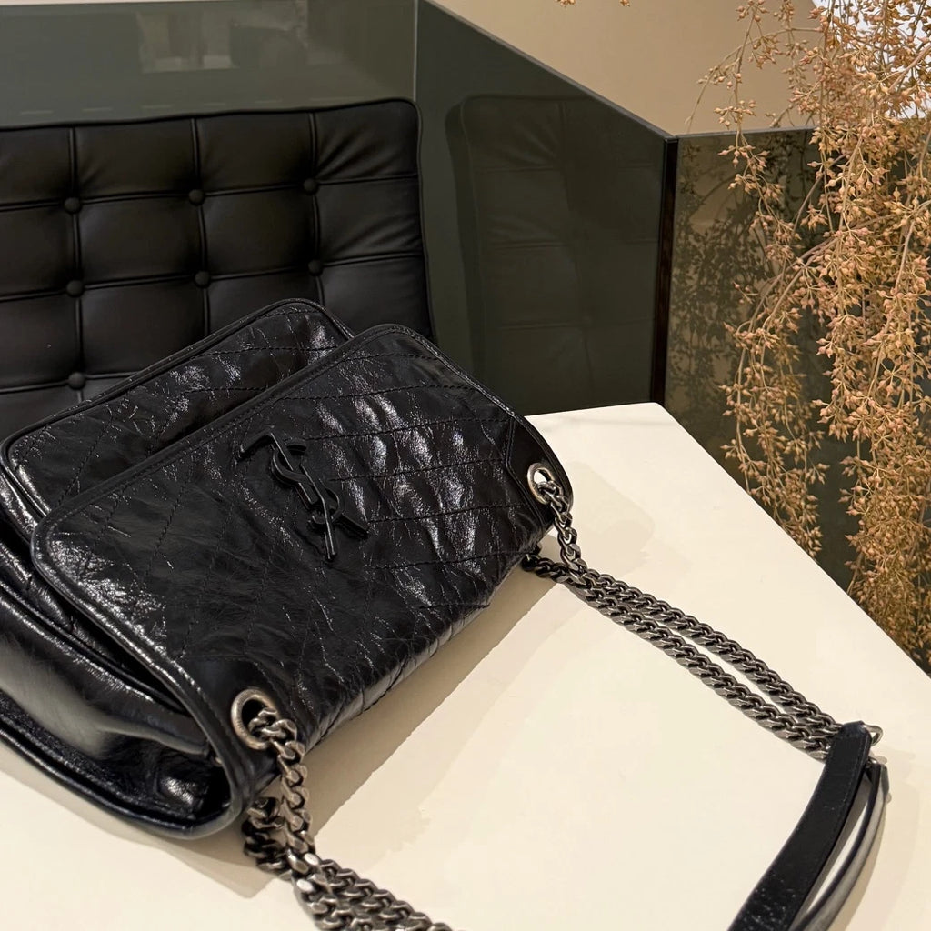Saint Laurent YSL Niki Medium Chain Shoulder Bag Black Silver