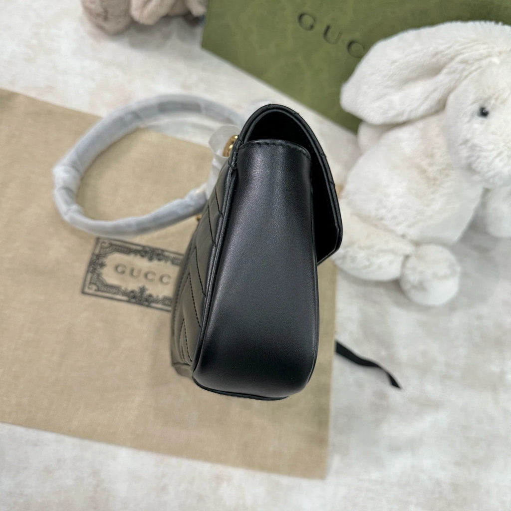 Gucci Calfskin Marmont 22 Black Gold Shoulder Bag For Women