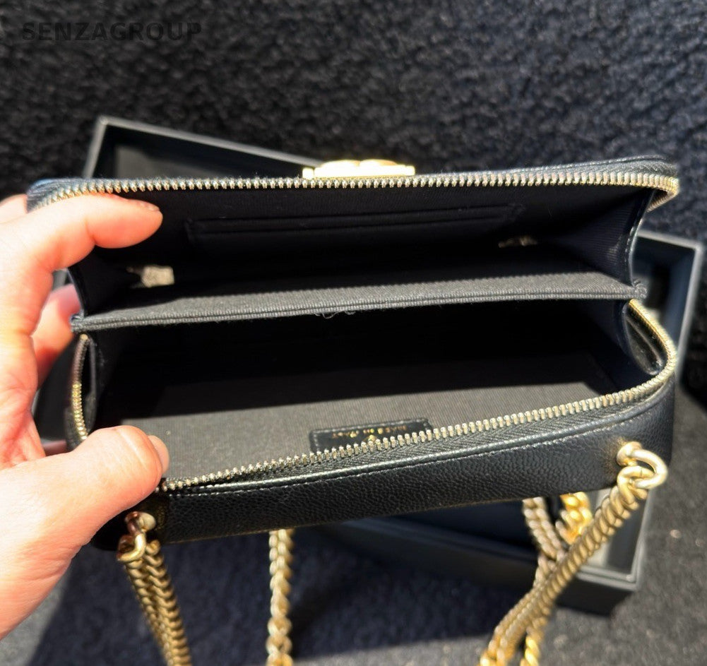 Chanel Leboy WOC Diamond Chain Shoulder Bag Crossbody Black Gold Women Classic