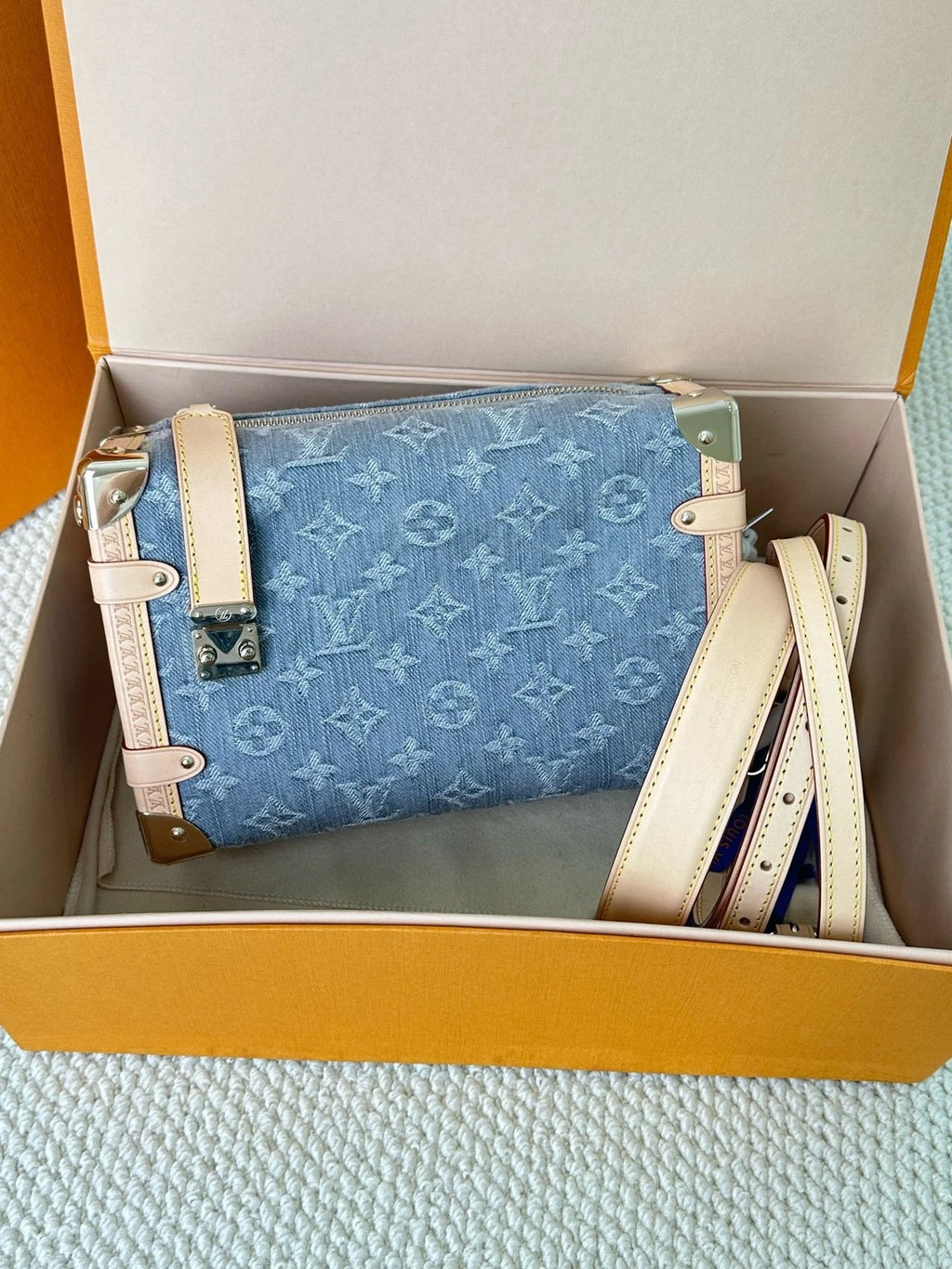 Louis Vuitton Light Blue Denim Medium Side Trunk Bag Excellent