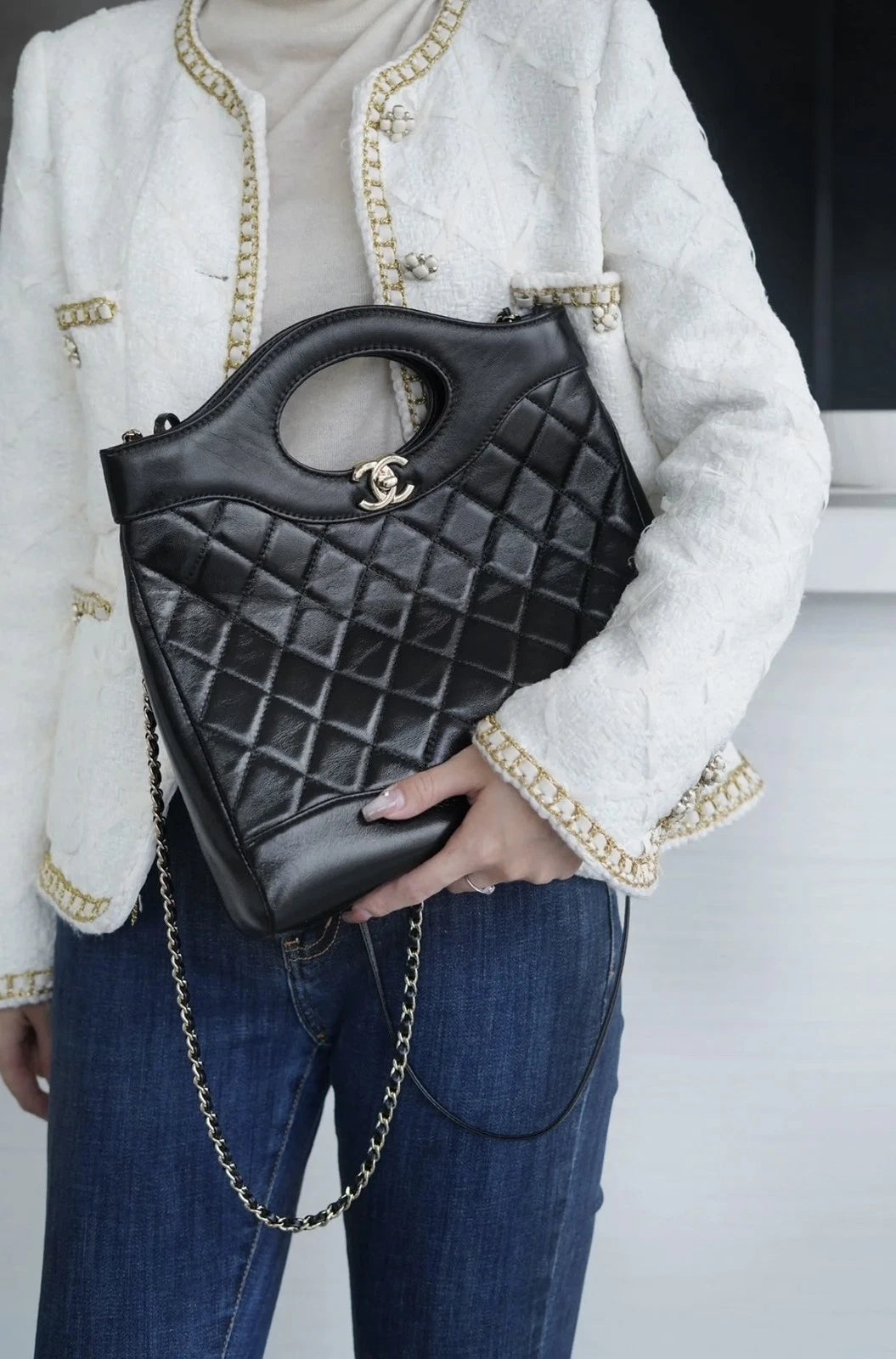 CHANEL 31Bag Small Black Gold Lambskin Crossbody Shoulder Bag Women