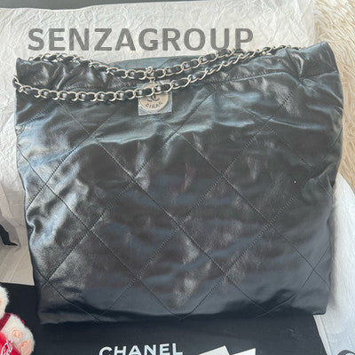 Chanel 22 Bag Black Silver Medium Calfskin Chain Shoulder Crossbody Bag