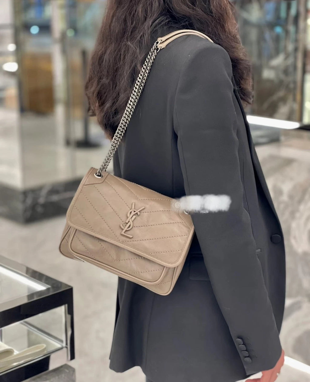 Saint Laurent Niki Baby Small Beige Leather Shoulder Bag For Women