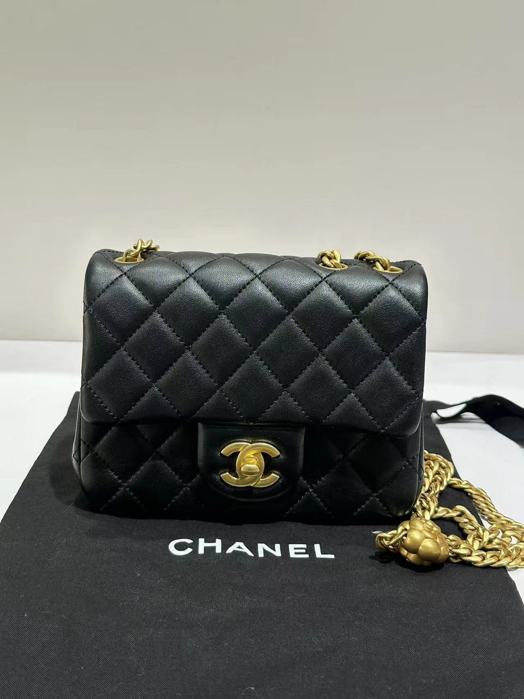 CHANEL Camellia Buckle Black Gold Mini Crossbody Bag For Women