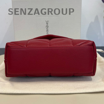 YSL Saint Laurent Puffer Mini Red Lambskin Gold Chain Shoulder Bag