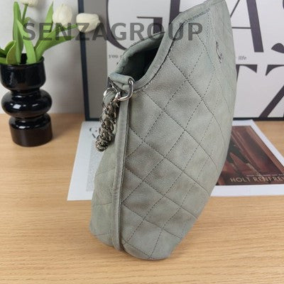 Vintage Chanel Quilted Hobo Tote Bag with Chain Strap - Grey Silver