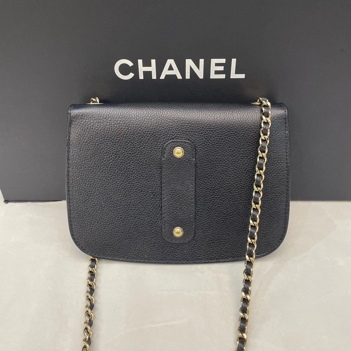 Chanel Caviar Leather Chain Black Shoulder Bag Crossbody Gold Hardware