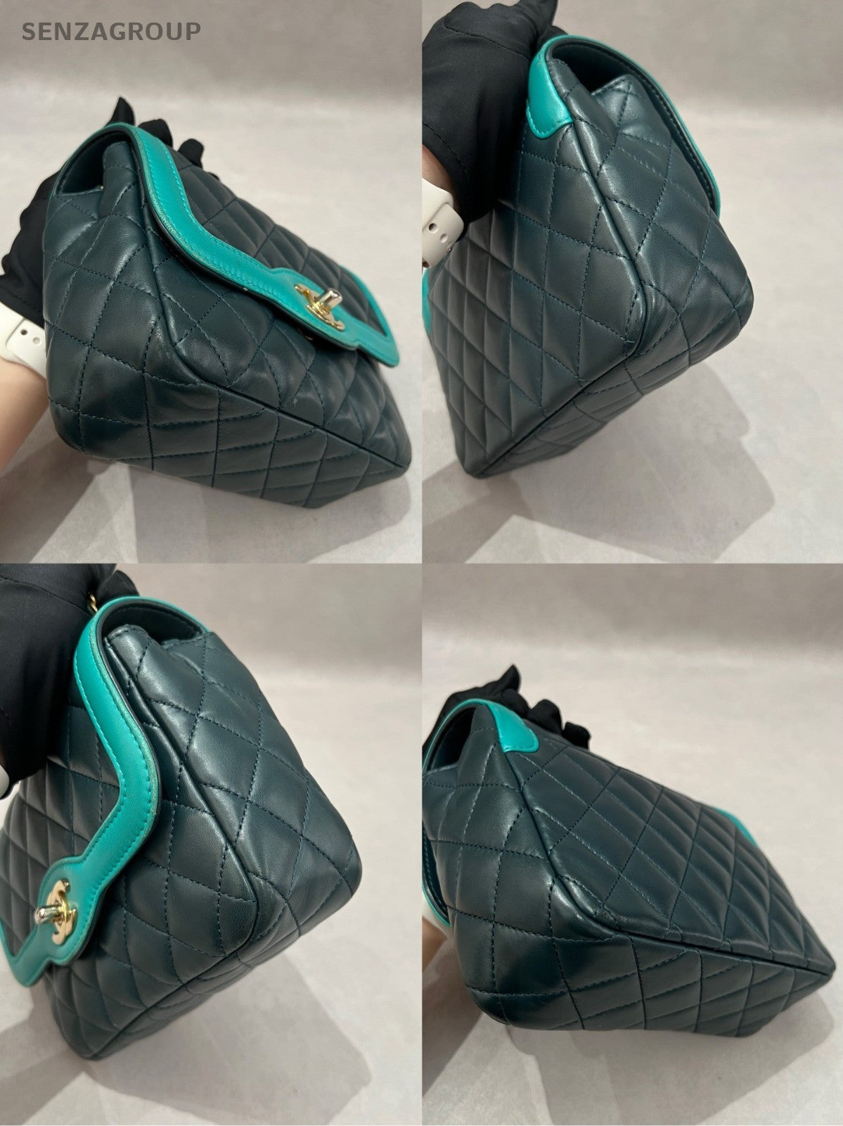 CHANEL Classic Flap Turquoise and navy blue combination Chain Shoulder bag Women