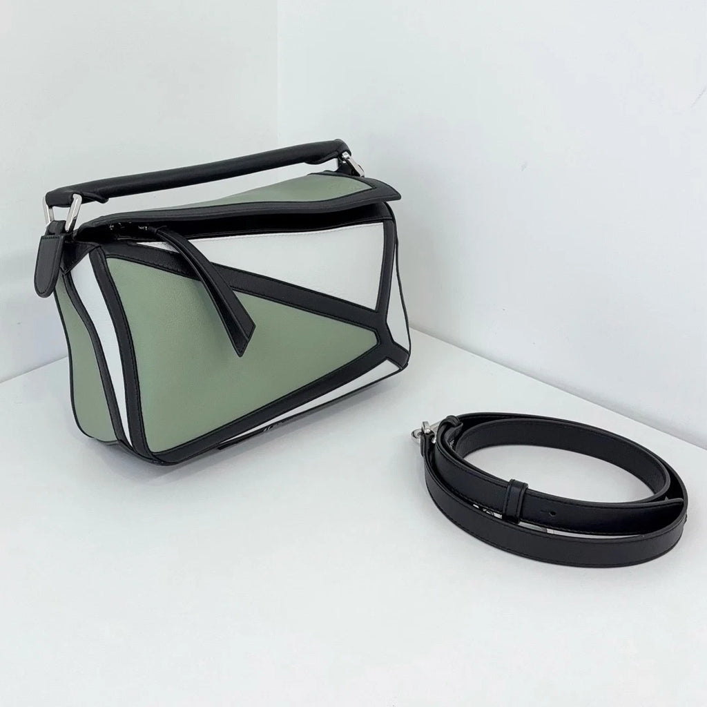 Authentic Loewe Puzzle PM Shoulder Crossbody Bag Green Silver Hardware