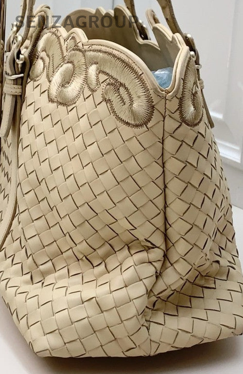 Bottega Veneta Blue Suede Leather Tote Shoulder Bag Beige Used Women Classic