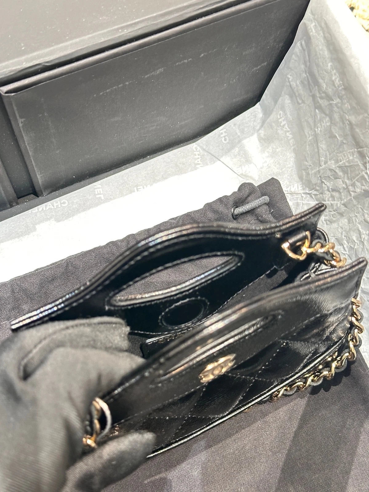 CHANEL 31Bag Nano Mini Black Gold Lambskin Tote For Women