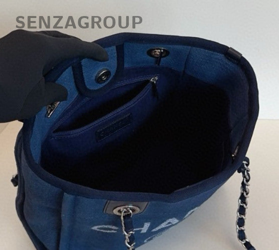 Chanel Beach Bag PM Chain Shoulder Bag Blue Silver Women Classic
