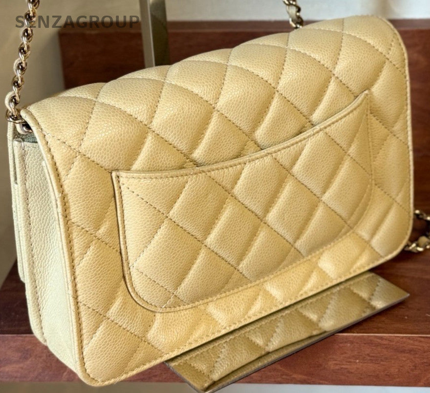 Chanel WOC Calfskin Diamond Chain Shoulder Bag Yellow Gold Used Women Classic
