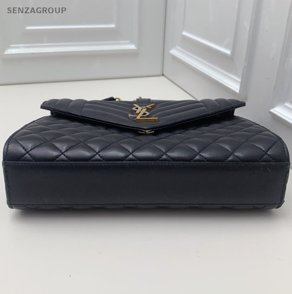 Saint Laurent Envelope Chain 2Way Crossbody Shoulder Bag Black Gold Women