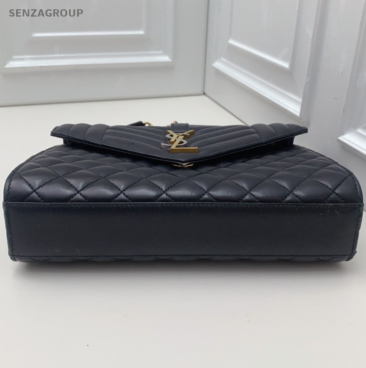 Saint Laurent Envelope Chain 2Way Crossbody Shoulder Bag Black Gold Women