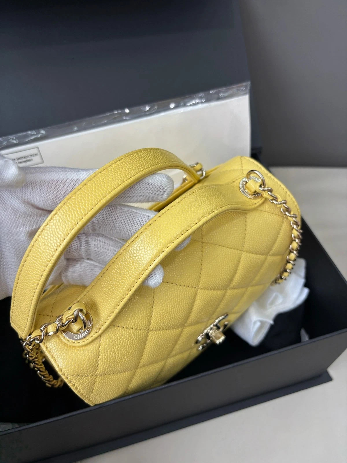 Chanel Affinity Small Mail Bag Caviar Leather Handbag Crossbody Bag Yellow