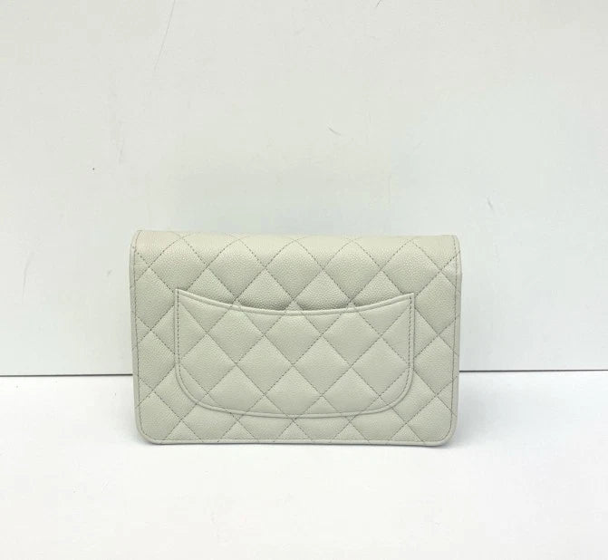 CHANEL Rotating Buckle Light Green Leather WOC Crossbody Bag For Women