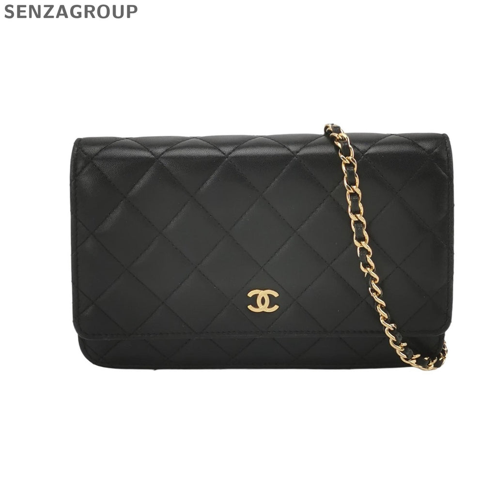 Chanel Black Gold Lambskin Quilted Chain Shoulder Crossbody Bag Classic