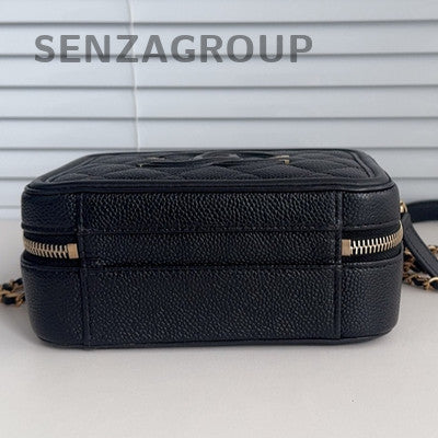 Chanel Camera Bag Black Small Chain Shoulder Crossbody Gold Button Women Fashion