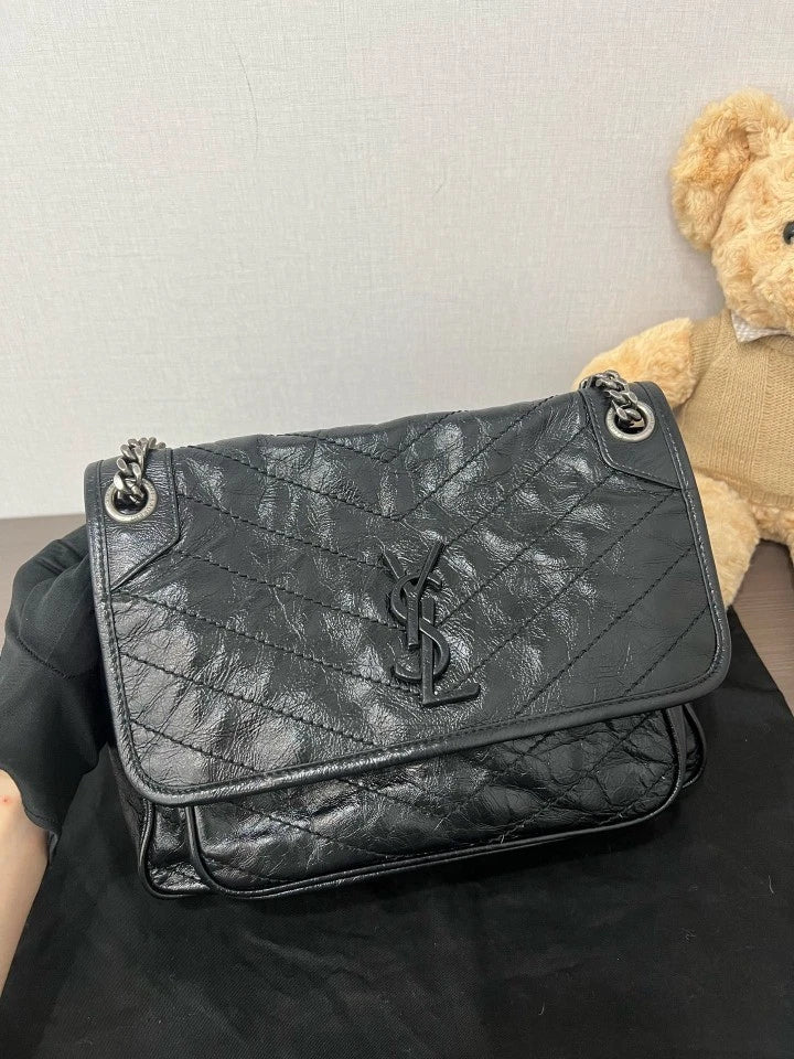 YSL Saint Laurent Black Medium Niki Shoulder Crossbody Bag Women
