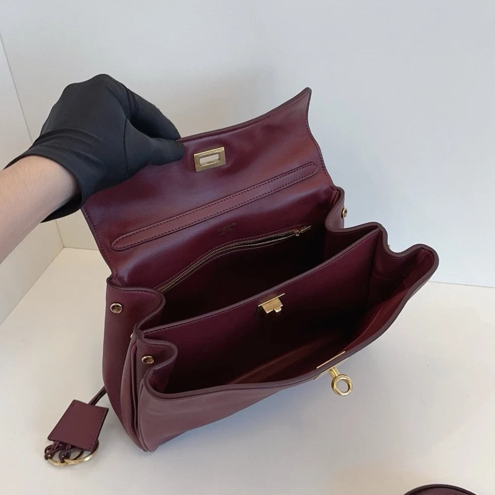 Excellent Balenciaga Rodeo PM 2Way Red Top Handle Bag Crossbody Gold Hardware