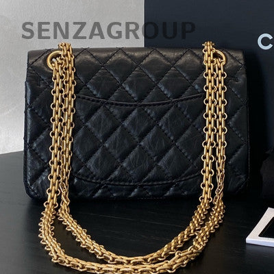 Chanel 2.55 Reissue Mini Black Calfskin Aged Gold Chain Shoulder Bag