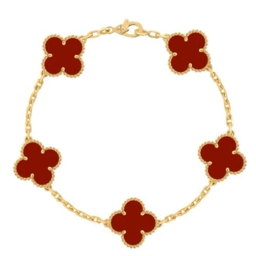 Van Cleef &amp; Arpels Vintage Alhambra Carnelian 18k Yellow Gold 5 Motifs Bracelet