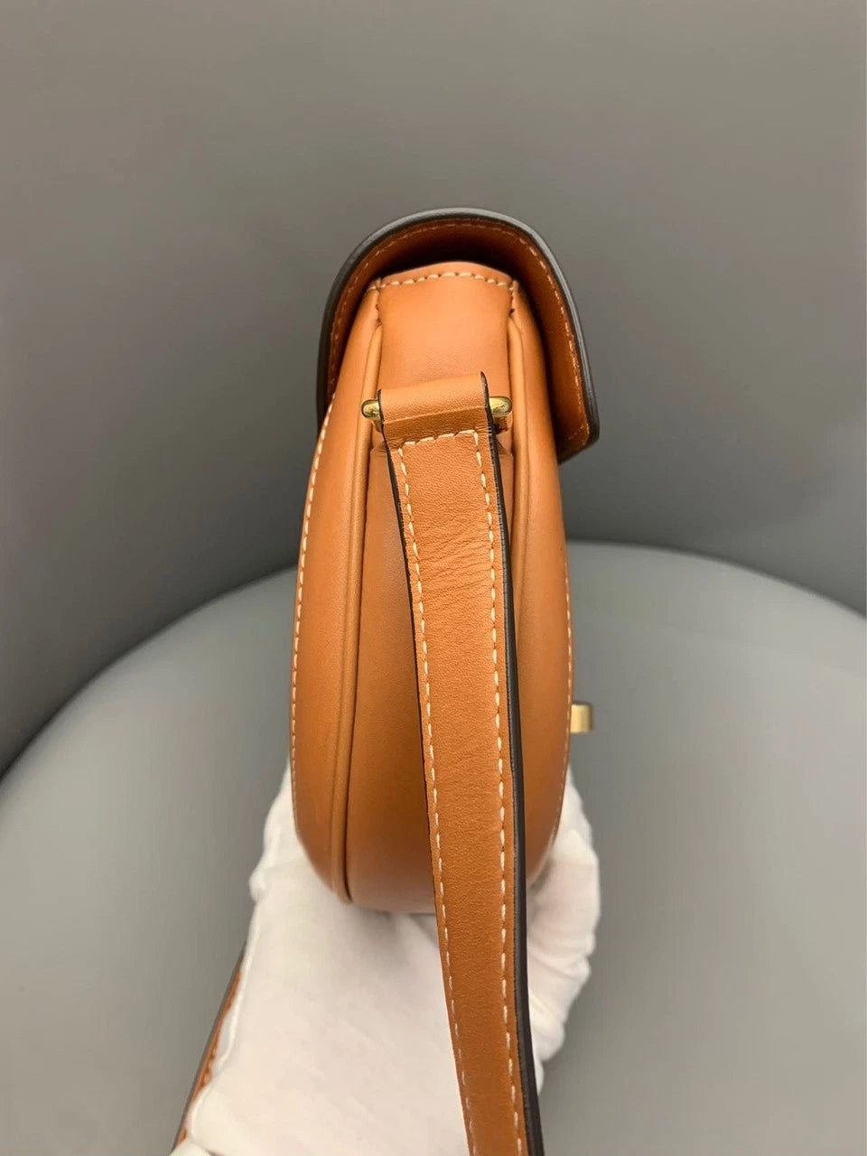 CELINE Besace PM Saddle Bag Brown Fabric Leather Crossbody Bag For Women