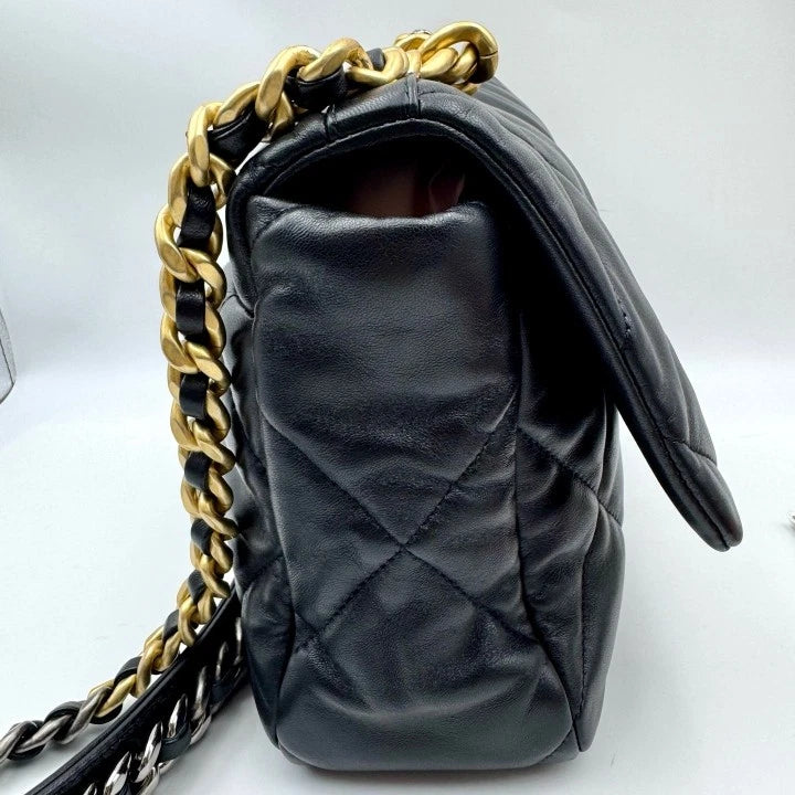 CHANEL19Bag Medium Black Gold Shoulder Bag For Women