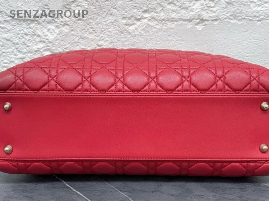 Dior Panarea Cannage  Chain Tote Shoulder Bag Red Gold Women Classic