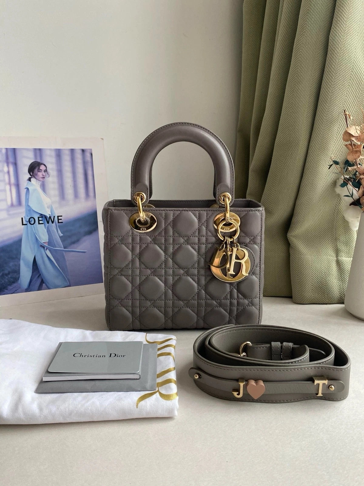 Dior Lady Dior Gray Shoulder Bag Crossbody Excellent