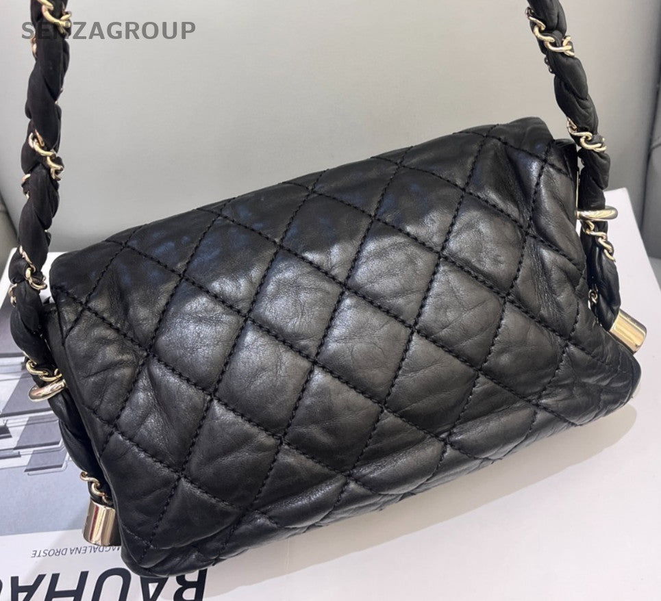 Chanel Classic Flap Diamond Black Gold Shoulder Bag Women Fashion