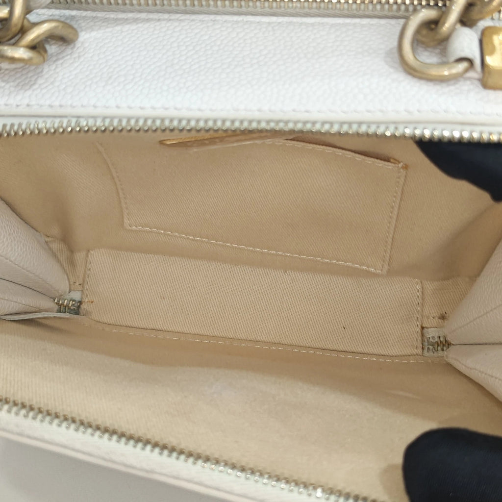 CHANEL Leather White Gold Camera Box Bag For Women