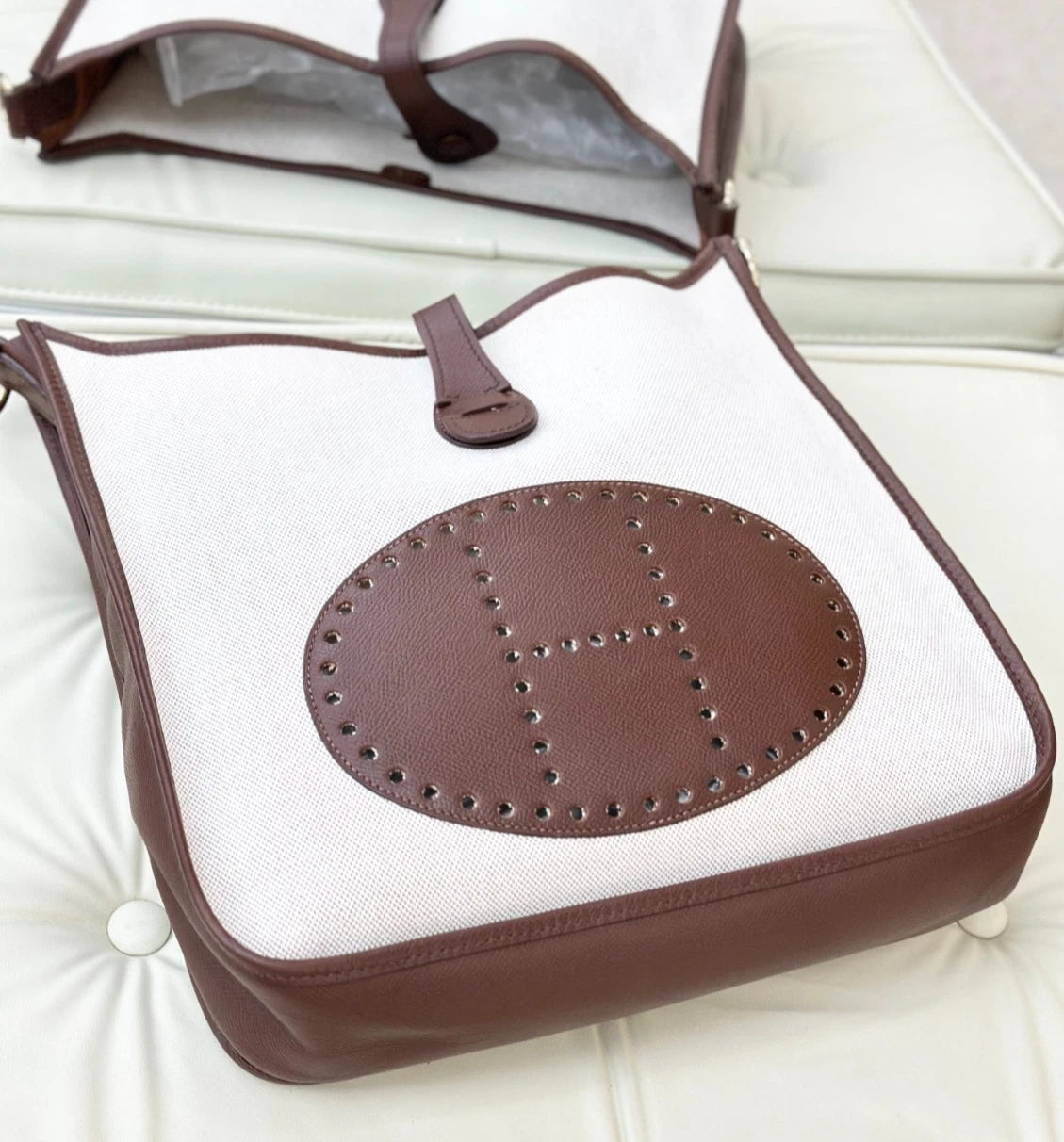 Hermes Evelyne29 Calfskin Canvas Shoulder Bag Crossbody Bag Women S