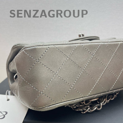 Chanel Classic Flap Mini Silver Quilted Chain Shoulder Bag Women