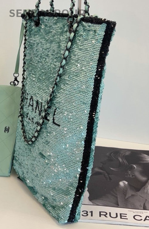 Chanel 24S Tote Chain Shoulder Bag Green Black  Women Classic