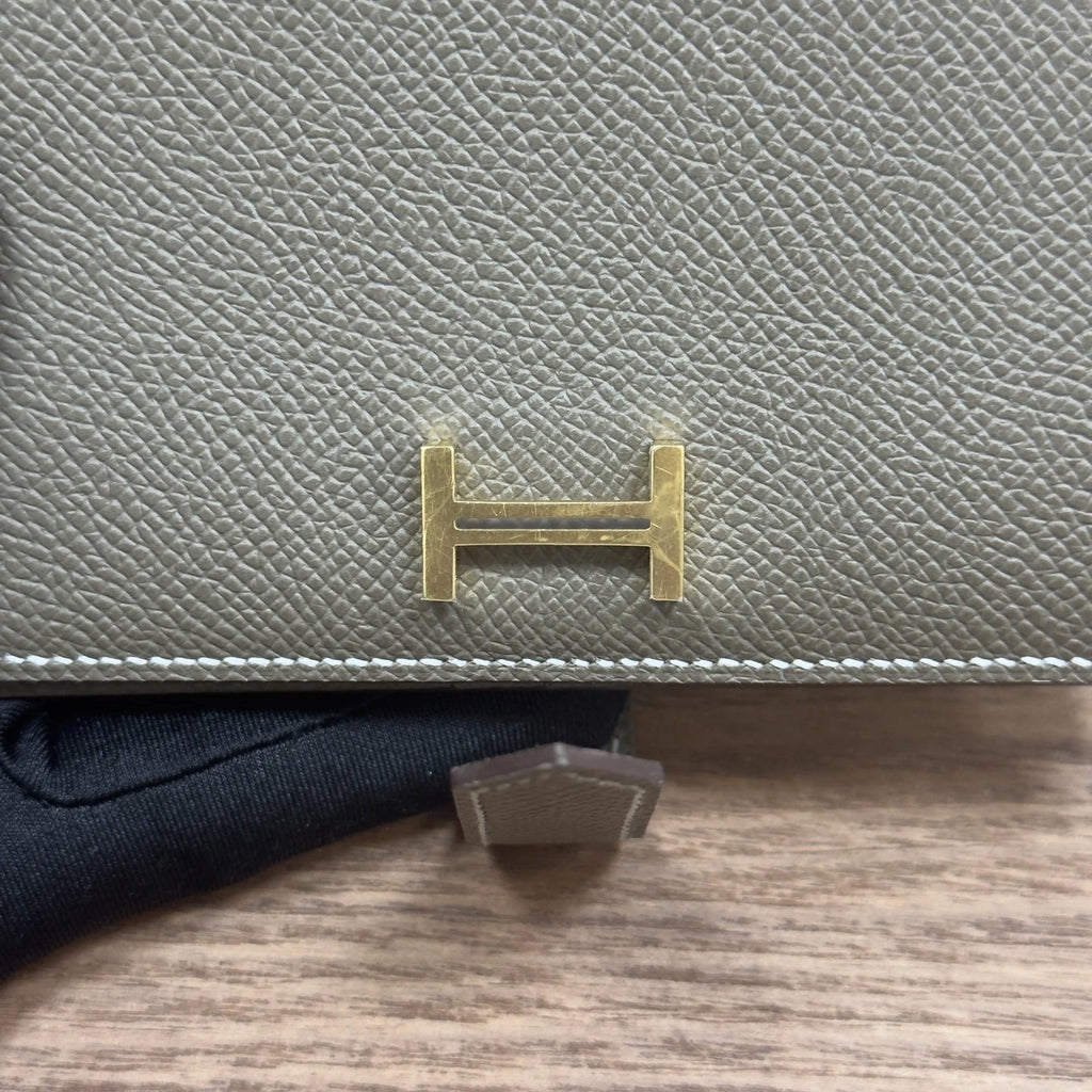 Hermes Bearn Wallet Grey Gold Women Classic