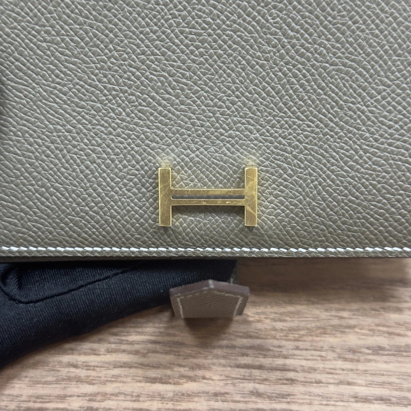 Hermes Bearn Wallet Grey Gold Women Classic