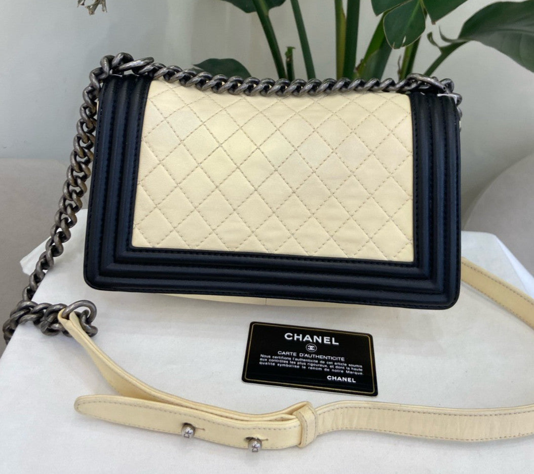 Chanel Leboy MM Chain Shoulder Bag Crossbody White Black Silver Women Classic