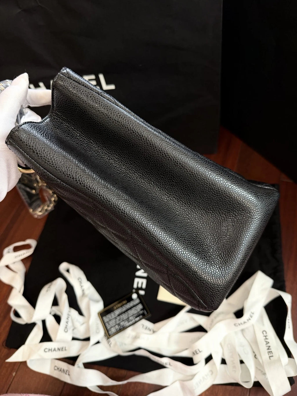 Chanel GST Chain Shoulder Bag Black Gold Diamond Used Women Classic