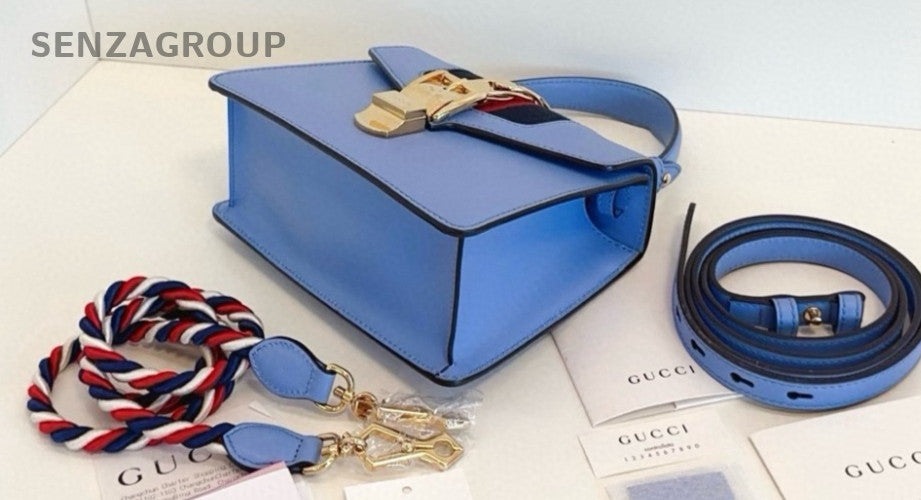 GUCCI Sylvie Small sky blue Top Handle 2WAY Shoulder bag Crossbody Leather WOMEN