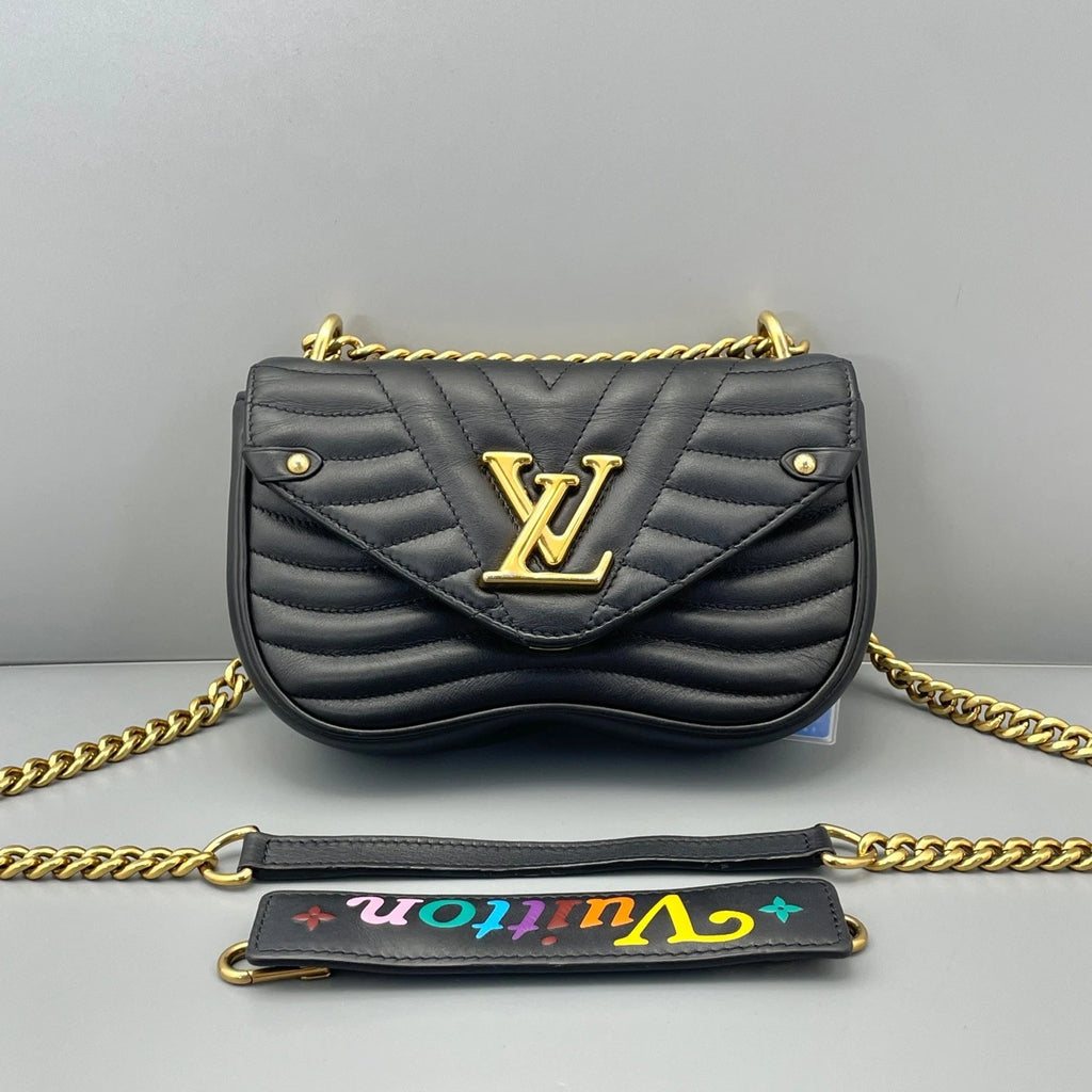 Louis Vuitton New Wave Chain Shoulder Crossbody Bag Black Gold Women