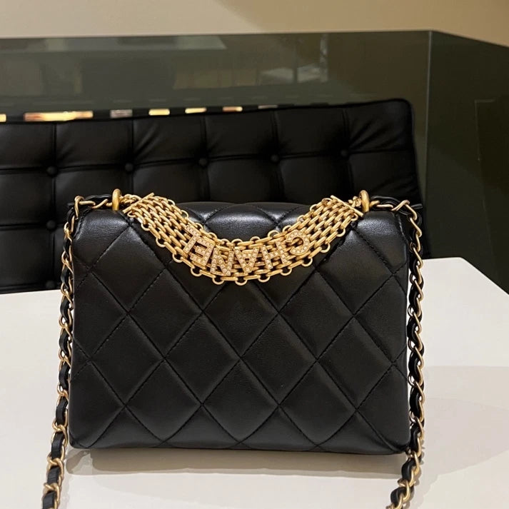 Authentic CHANEL Crystal Handle Classic Flap Shoulder Handbag