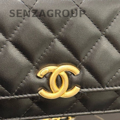 Chanel WOC Chain Shoulder Crossbody Bag Black Gold Quilted Classic