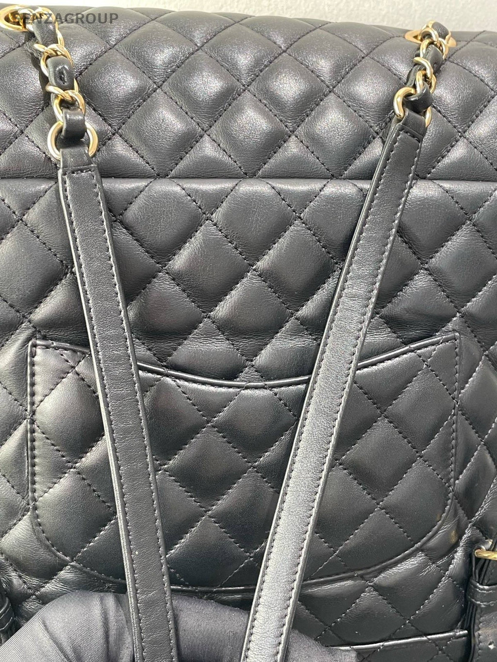 Chanel Salzburg Diamond Backpack Black Gold Unisex Adults Classic