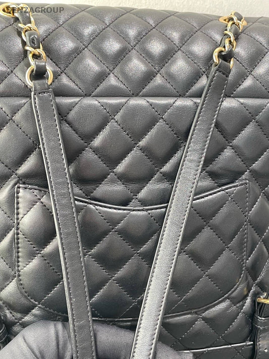 Chanel Salzburg Diamond Backpack Black Gold Unisex Adults Classic