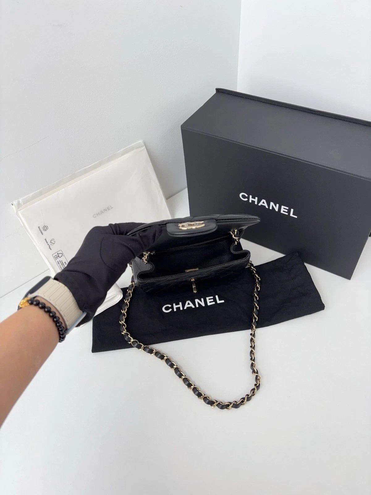 Chanel Classic Flap Black Gold Diamond Crossbody Women Classic